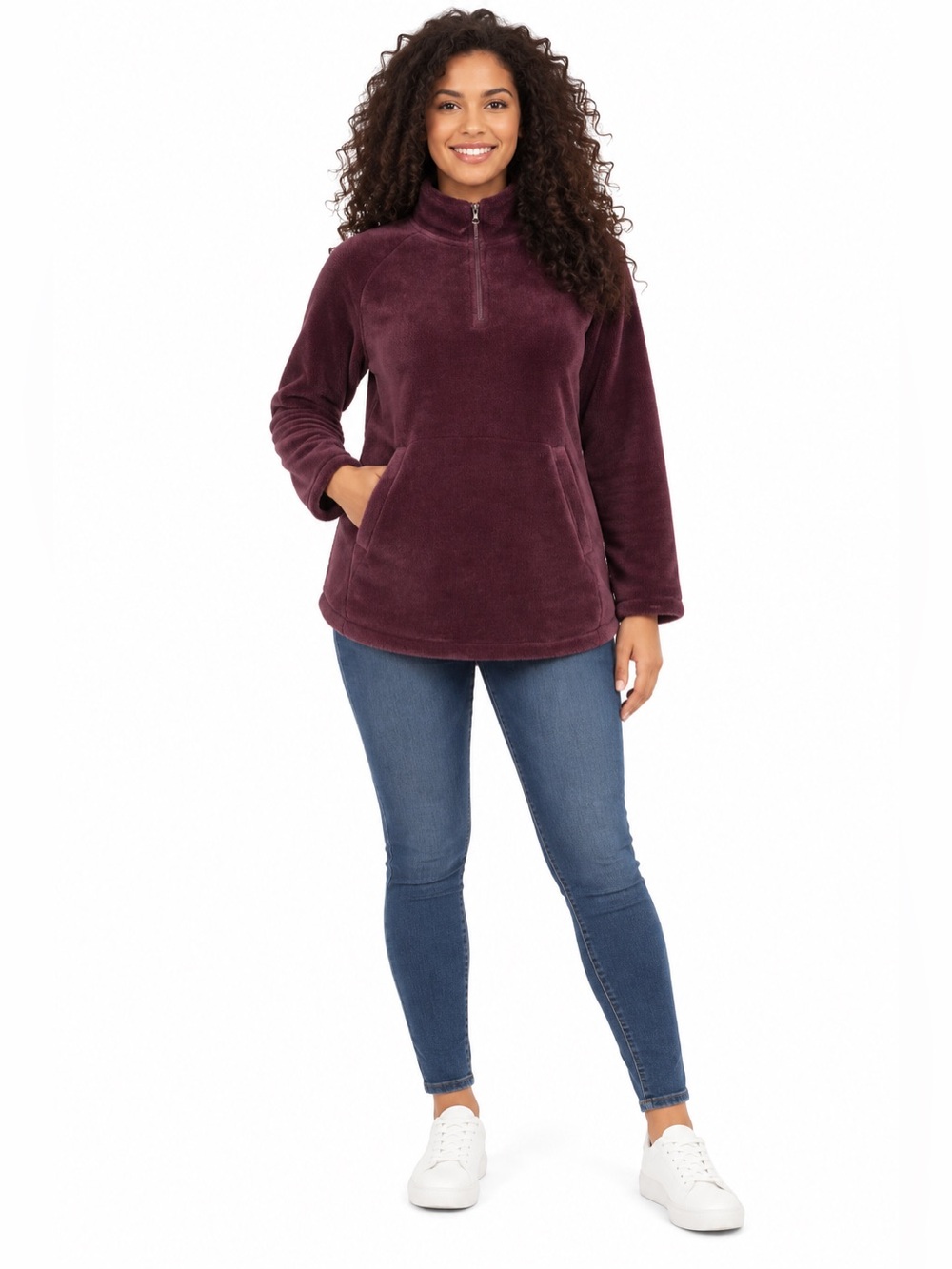 32 Degrees Plush Half-Zip Pullover in Wine